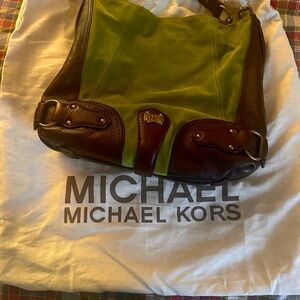 MK olive green suede and leather bag
